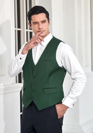 Елегантний жилет для чоловіків HISDERN: весільний, класичний, однотонний, бізнес, смокінг з кишенями (зелений, 4XL)
