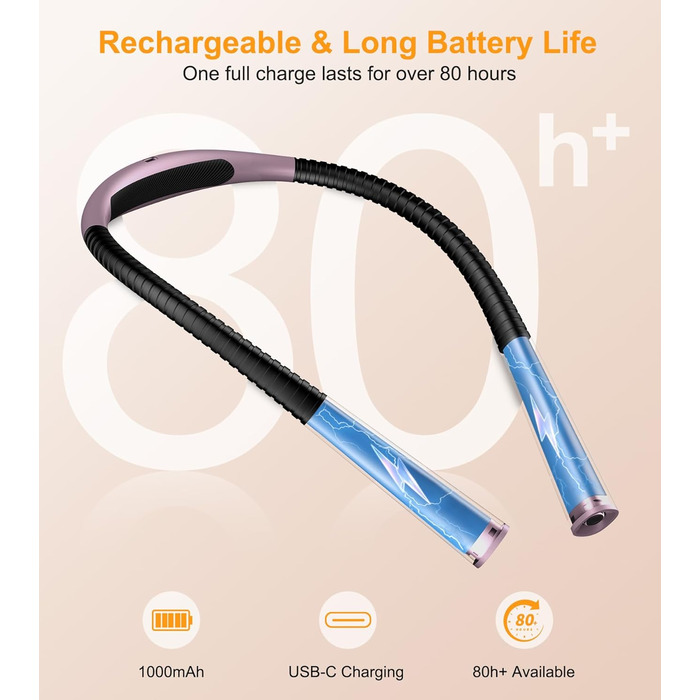 Настільна лампа Gritin для читання, на шию, з 4 кольорами та 5 рівнями яскравості - безступеневе регулювання, захист очей, акумулятор 80 годин, регульована рука, ергономічне світло для читання в ліжку/в'язання/рукоділля (нічне фіолетове)