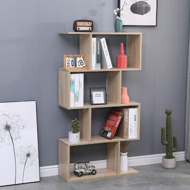 Etnicart Bookshelf, Oak Finish, Office, Modern, Double-Sided, 70x23.5x127.5cm Self-Supporting, Cube Design, Suitable for Entrance, Living Room, Children's Room, Wood Bookshelf, Office Shelf, DVD Cabinet