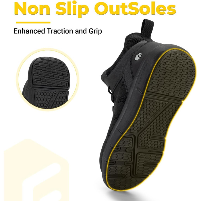 Черевики безпеки чоловічі FitVille широкі з металевим носком, дихаючі, антиковзкі, захисні, 43 EU, чорні