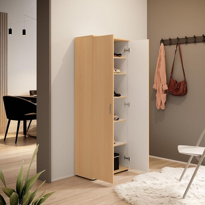 Stella Trading 3 Shoe Cabinet Tall, White - Versatile Multi-Purpose Cabinet with Adjustable Shelves - 70 x 176 x 35 cm (W/H/D) (Beech)