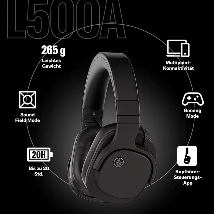 Навушники бездротові Yamaha YH-L500A Over-Ear чорні: 3D звук, Bluetooth, для дому та ігор