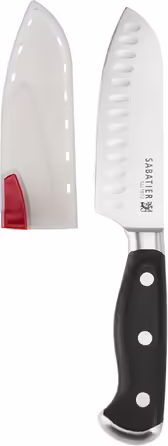 Кухонний ніж Santoku Sabatier, кований, трьохклепковий, самозаточувальний чохол, високовуглецева нержавіюча сталь, 12,7 см, для овочів та фруктів