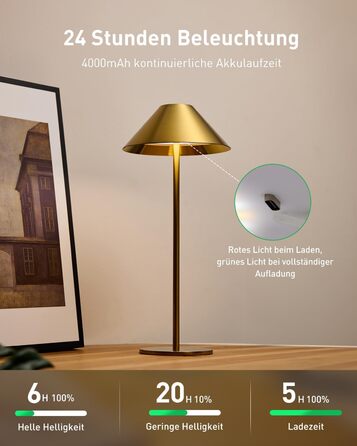 BOJIM 2 шт. LED настільна лампа на акумуляторі, золота, USB, сенсорне регулювання, IP54, водонепроникна, для балкона, поворотний наголовник