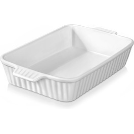 Керамічна форма для запікання MALACASA Bake.Bake 3 л, 37.5 см, прямокутна, біла, для лазаньї, тірамісу, запіканок, на 4-6 осіб