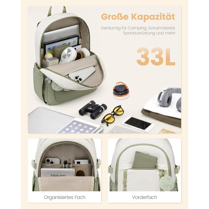 LOVEVOOK Рюкзак для школи дівчинки-підлітка, 15.6 дюймів, рюкзак для ноутбука, легка шкільна сумка, рюкзак для школи, середньої школи, з помпоном, повсякденний, світло-жовтогарячий