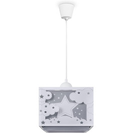 Paco Home Hanging Lamp, Children's Room Ceiling Lamp, Pendant Light, Lampshade, Fabric, E27, Lion, Jungle, Glows in the Dark (Star, Grey)