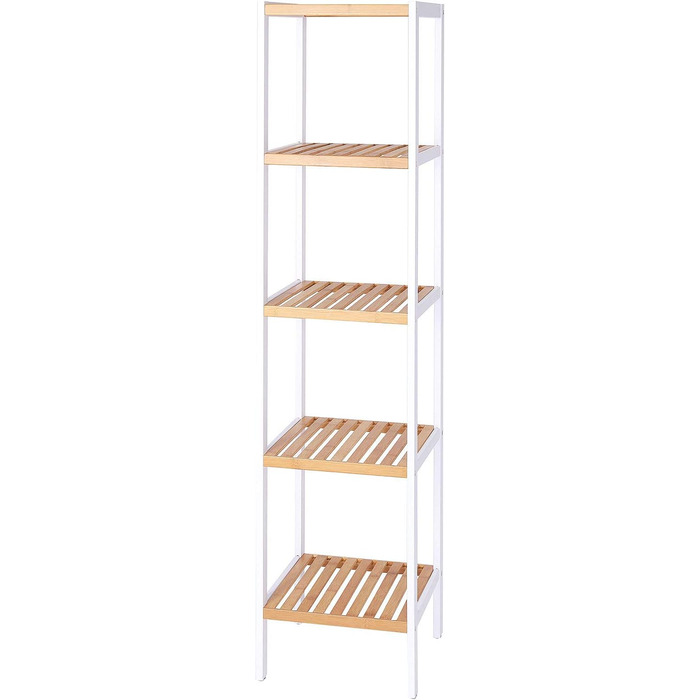 dibea Bathroom Shelf with 5 Shelves, Living Room Shelf, Standing Shelf, Bamboo Shelf, Bathroom Shelf, Book Shelf, Corner Shelf, Kitchen Shelf, 33x33x146 cm, natural/white