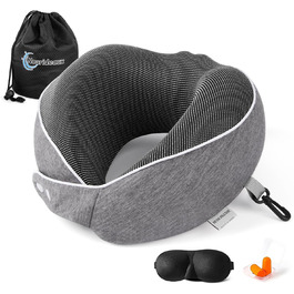 Подушка для шиї темно-сіра для подорожей: подушка-білочка, авто, літак, комплект для подорожей