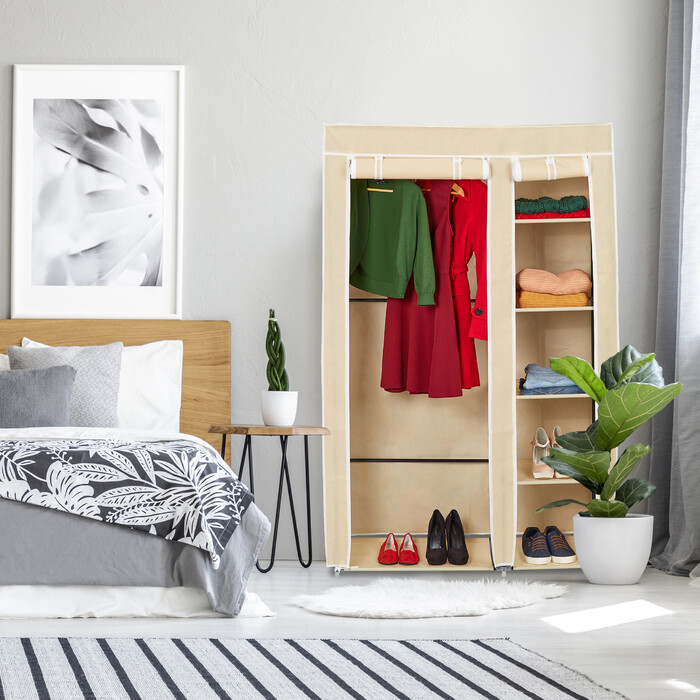 Large Fabric Storage Closet with Hanging Rod