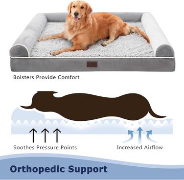 WESTERN HOME Dog Bed Dog Basket Large Dogs Orthopedic Dog Bed Dog Sofa Waterproof 106x76x10cm Dog Beds with Washable Cover Dog Basket Large Dogs, Grey