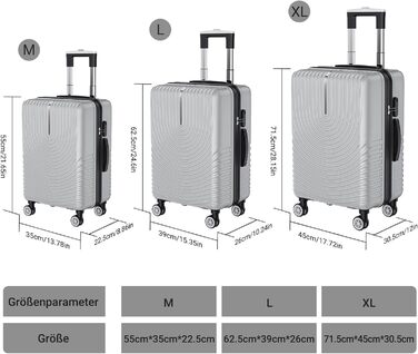 Набір валіз 3 шт. з жорсткою оболонкою, сірий колір. Легкий, міцний, з обертовими колесами на 360° та TSA замком. Підходить як ручна поклажа.