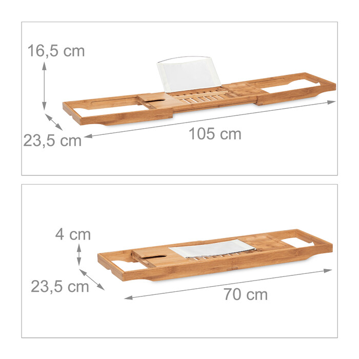 Relaxdays Bathtub Shelf with White Book Holder