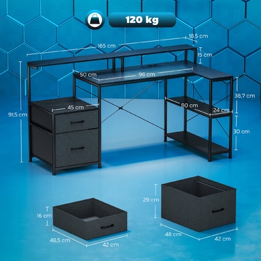 Геймерський L-подібний стіл з LED-підсвіткою та розетками