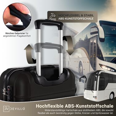 Набір валіз Devillo® Hartschalenkofferset 4шт. S-M-L-XL, чорний - жорсткий корпус, телескопічна ручка, коліщатка, замок, ABS-пластик