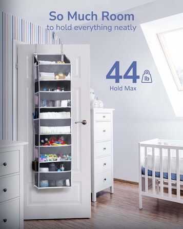 Органайзер для дверей ULG з 5 великими кишенями та 10 сітчастими кишенями, 20 кг, для спальні, ванної, кухні (темно-сірий)