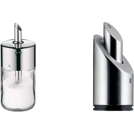 WMF Barista Sugar Shaker 240g, Glass & Two-in-One Salt/Pepper Shaker Set, 2-Piece, Small Shaker, Salt Shaker, Pepper Shaker, Cromargan Stainless Steel, Matte Finish, Dishwasher Safe, Grey, centimeters