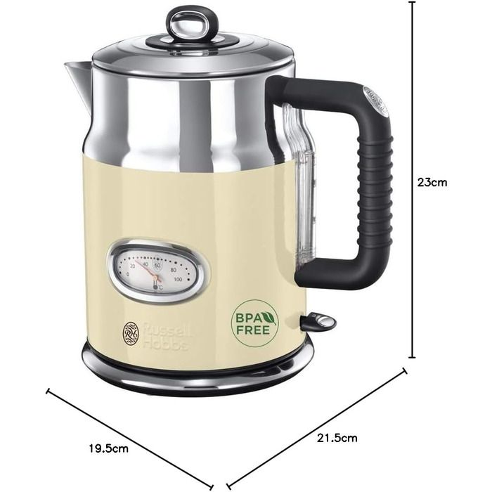Електричний чайник Russell Hobbs 1.7л, 2400W, Retro Creme, з регулюванням температури, LED-дисплей, нержавіюча сталь