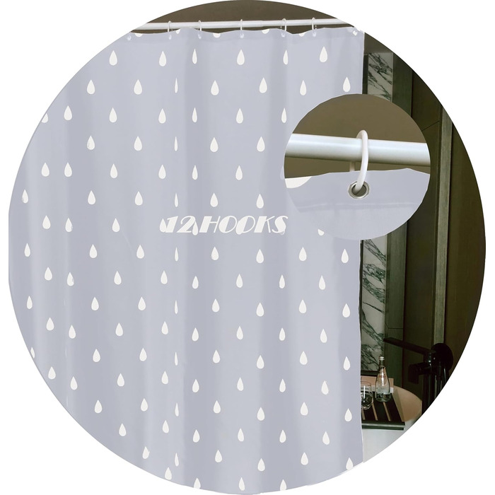 Штора для душу YOUNG DA текстильна біло-сіра з малюнком 