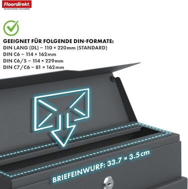 Поштовий ящик Floordirekt Jean Anthrazit сучасний з газетницею, кришкою та замком, антрацит