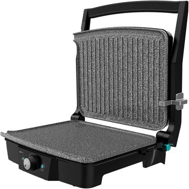 Електричний гриль Cecotec Rock'n Grill 1500 Take&Clean Stone з покриттям RockStone, знімні та придатні для миття в посудомийній машині пластини, 180º відкривання, плаваюча верхня пластина (2000 Вт, гриль та гриль-плита)