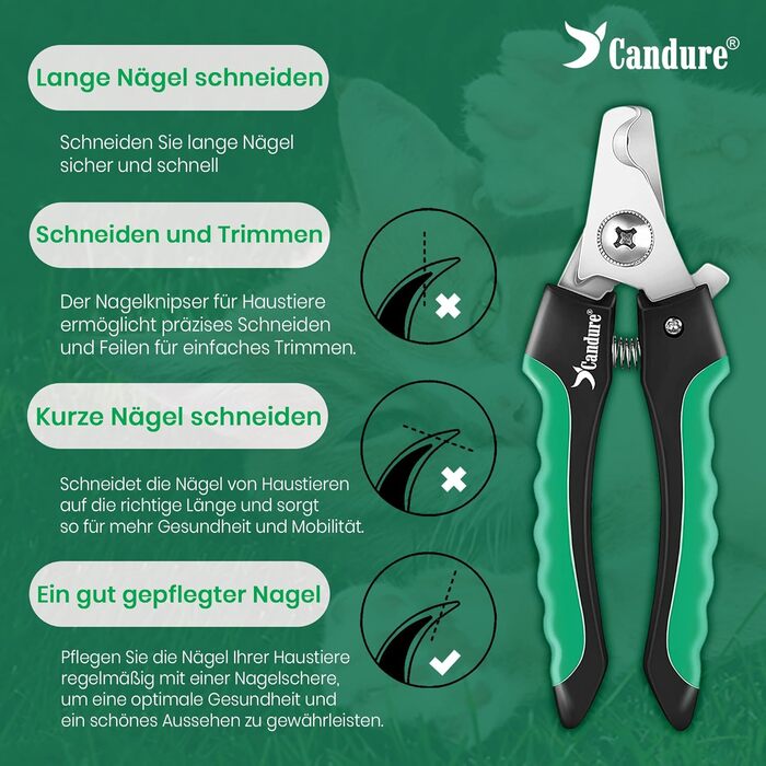 Професійні когтерізки для собак та котів Candure з пилочкою, нержавіюча сталь, 15 см, безпечний захист