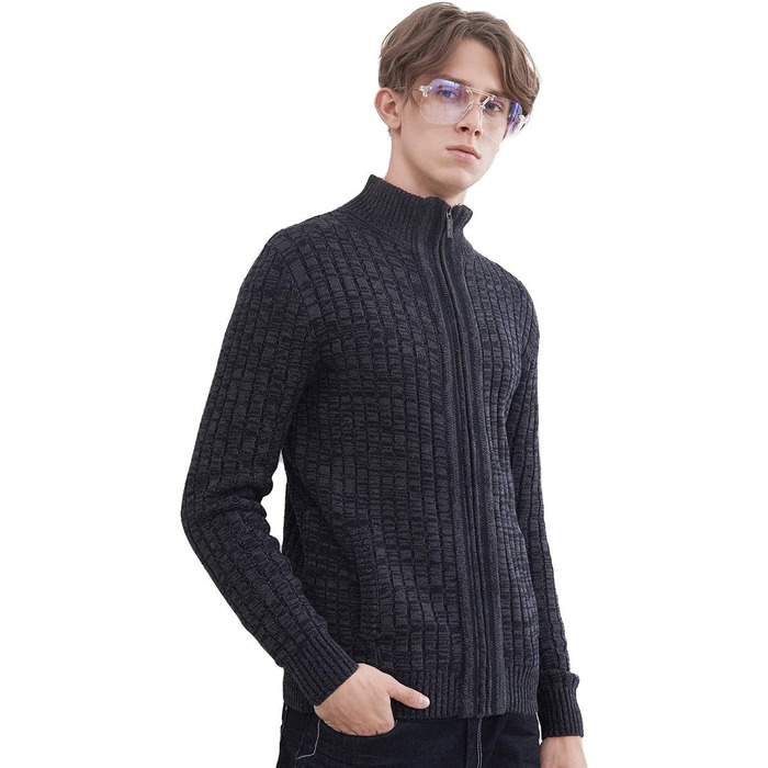 Чоловічий кардиган AOI RAY з блискавкою та стоячим коміром, в'язаний пуховий светр з двома кишенями, чорний (3XL, сірий)