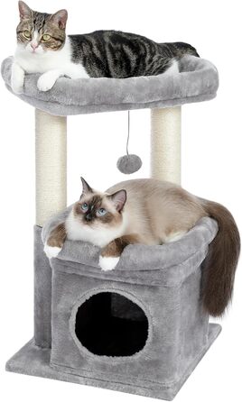 PAWZ Road Cat Tree, Multi-Level Cat Tower with Sisal-Covered Scratching Post, Cozy Cat Condo, and Large Cat Perch for House Cats (Gray)