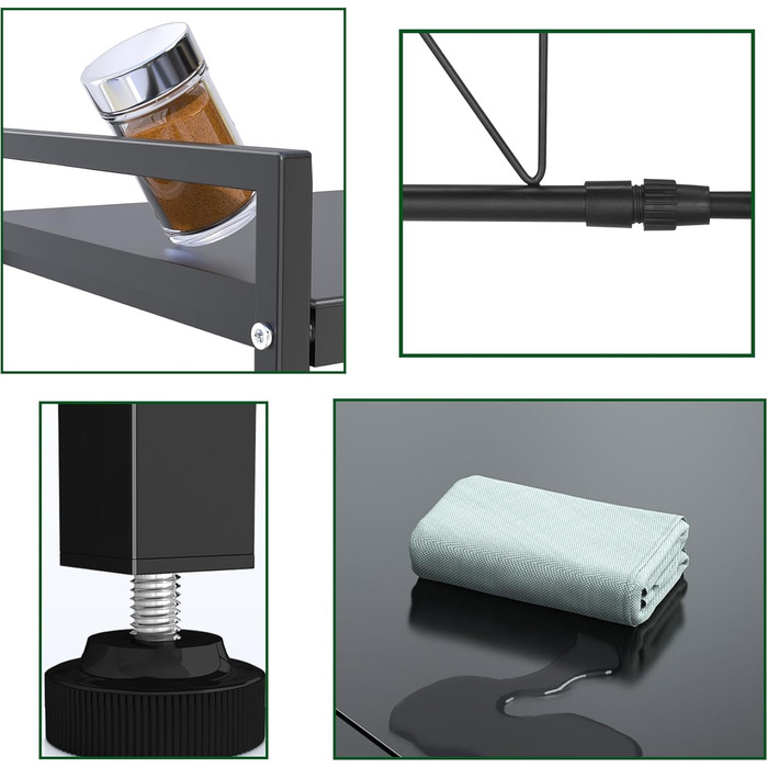 Розширювана підставка для мікрохвильової печі 2-ярусна, органайзер з вуглецевої сталі, кухонна полиця з 10 гачками для тостера та аірфрая (білий)