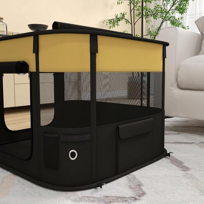 Клітка для собак PawHut, 94 x 74 x 60 см, розмір S, жовта, складана, з сумкою для зберігання