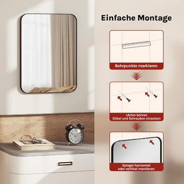 Дзеркало настінне WOLTU з металевим каркасом, закругленими кутами, 40x30 см, для ванної кімнати, спальні, вітальні, сучасної стилі