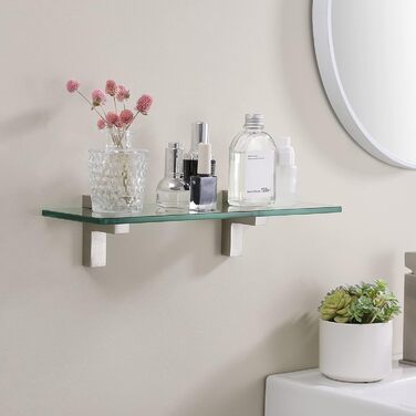 KES Shower Shelf for Hanging, Bathroom Shelf, Wall Shelf, Shower Glass Shelf, 8mm Shower Shelf, Bathroom Shelf, Tempered Glass with Shelf Supports 60cm Brushed Nickel, BGS3201S60-2 (40 CM, Brushed Nickel)