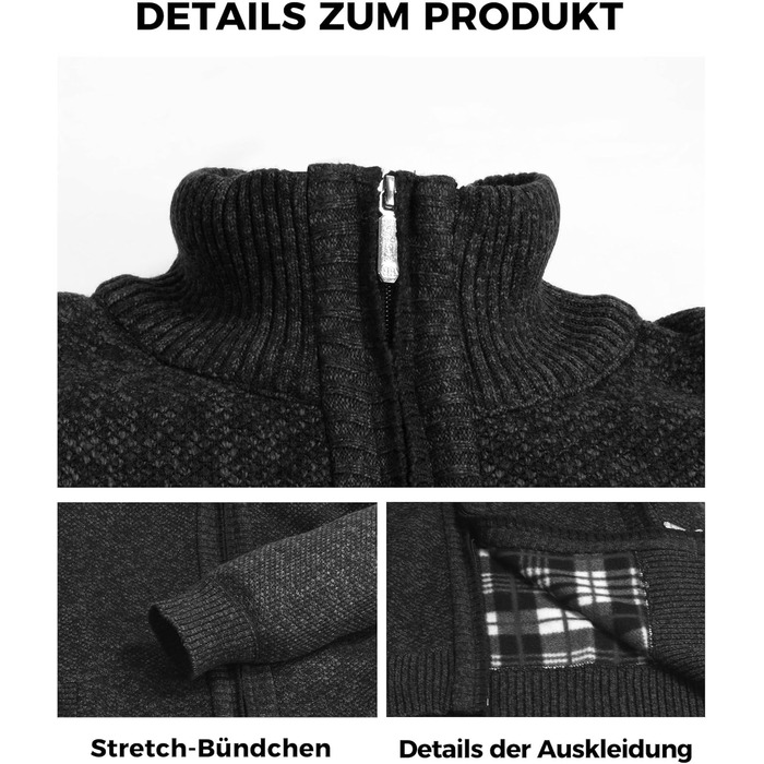 Кардиган чоловічий GESTORE: стильна чоловіча куртка-кардиган, флісова чоловіча куртка, чоловічий светр, сірий колір (XL, чорний)