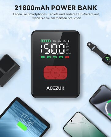 Powerbank Starthilfe 7000A з компресором 150PSI для автомобілів, LED-ліхтарик, 12V