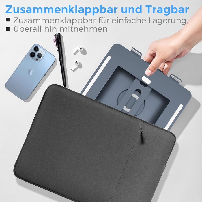 Підставка для ноутбука з поворотним основанням на 360°, регульована по висоті, ергономічна, з вентиляцією, складна, стабільна, з алюмінію, темно-сіра