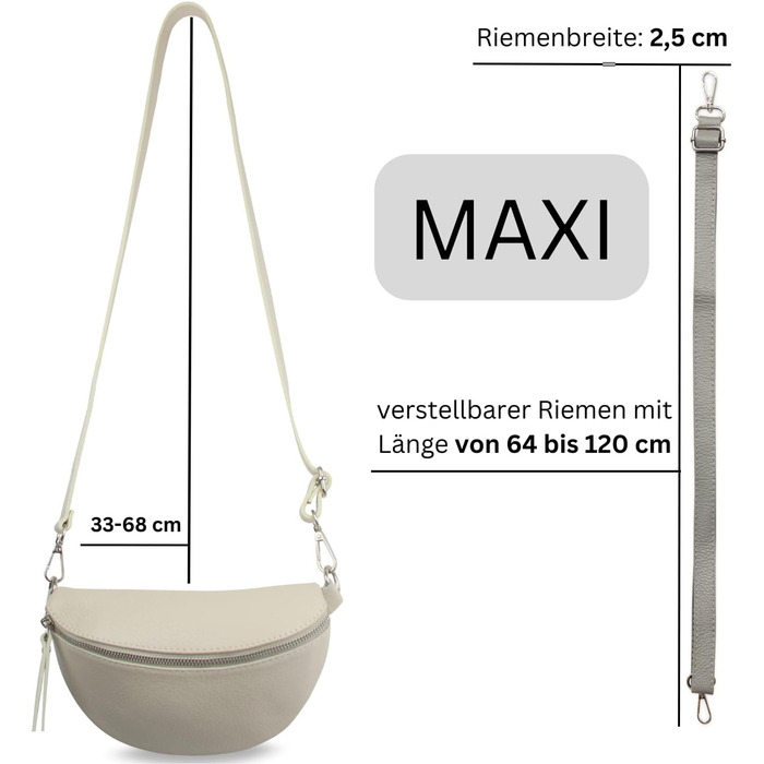 Сумка-бананка жіноча Frentree зі шкіри, Італія, крос-боді, Taupe (срібло), Maxi