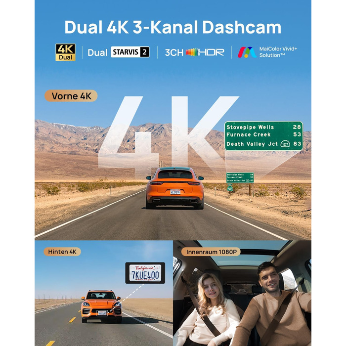 3-канальний автомобільний відеореєстратор 70mai T800E 4K (Передня, Задня, Салонна камери), HDR, ІЧ нічний режим, 24ГД нагляд, GPS, WiFi 6, Суперконденсатор, 64GB SD карта