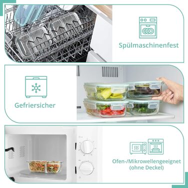 Контейнери для харчування Winter Shore скляні з 2 відділеннями (5 шт) - BPA-free, герметичні, для мікрохвильовки, морозилки та посудомийки (бірюзові)