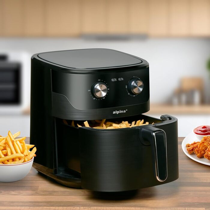 Фритюрниця Alpina Heißluft XXL: Air Fryer на 4-6 осіб, 1800W, 6L, з цифровим дисплеєм та таймером