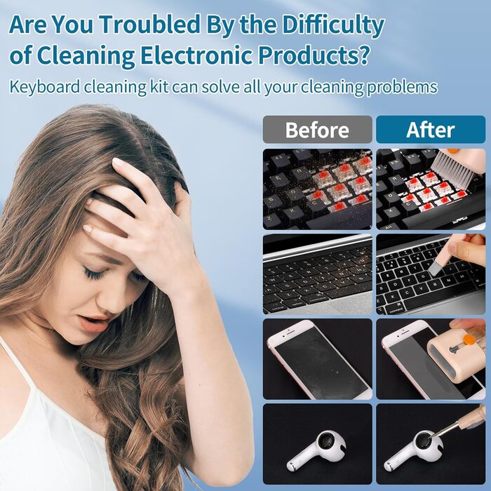 Набір для чищення клавіатури 12 в 1: для ноутбука, iPhone, MacBook, PC, камери (рожевий)