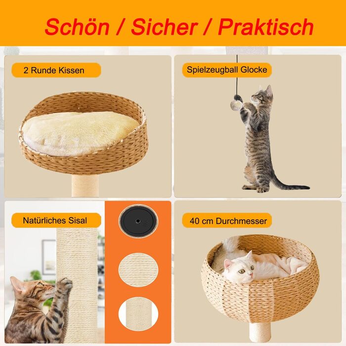 Kratzbaum Banana Leaf with Natural Sisal – 55 cm Cat Tower with 8 cm Thick Sisal Post, Incl. Soft Wool Cushion – Insect and mold resistant, robust & easy to care for