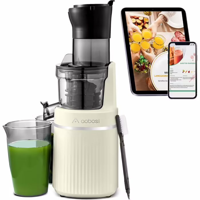 AOBOSI 200W Slow Juicer, Juicer with Reverse Function and Two Filter Sizes. Juicer for vegetables and fruit, test winner, multifunctional juicer for vegetables and fruit with Smart Chip. Fruit press - Black