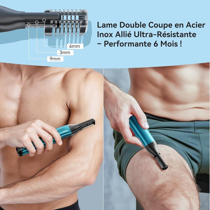 Триммер для тіла Kensen 2-в-1: для чоловіків, для інтимної зони, волога та суха, з насадками для грудей, пахв та зони бікіні