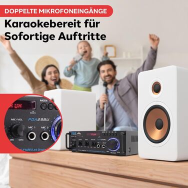 Pyle підсилювач 200Вт, стерео Bluetooth, 2-канальний, RCA, USB, SD, MIC, FM-радіо, регулювання басу та високих, для дому, авто, студії, домашнього кінотеатру