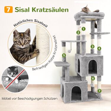 Драбина для котів Globlazer XL (156 см) з будиночком, платформами та когтеточками, сірий