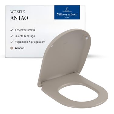 Сідушка для унітаза Villeroy & Boch O.novo D-подібна з мікроліфтом (SoftClose), Duroplast, колір мигдалевий (Almond), матова