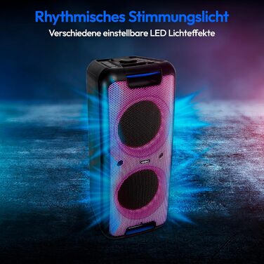 MEDION PE-1 Pure Partybox: портативна Bluetooth колонка з мікрофоном, світлові ефекти, караоке, AUX, USB, радіо, 2x 500 Вт