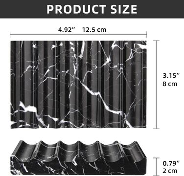 Скляна миска для мила з отвором, мармур, прямокутна, хвиляста, самостійно спорожняється, для ванної кімнати, кухні (чорний/білий)