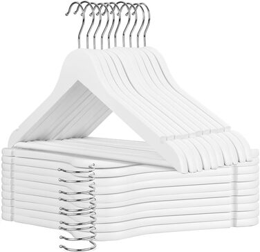 Дерев'яні вішалки для одягу AMKUFO, 20 шт., з антиковзким покриттям, обертовий гачок 360°, для джинсів, штанів, курток, сорочок, суконь, натуральне дерево (Білий/Розкішний сад)