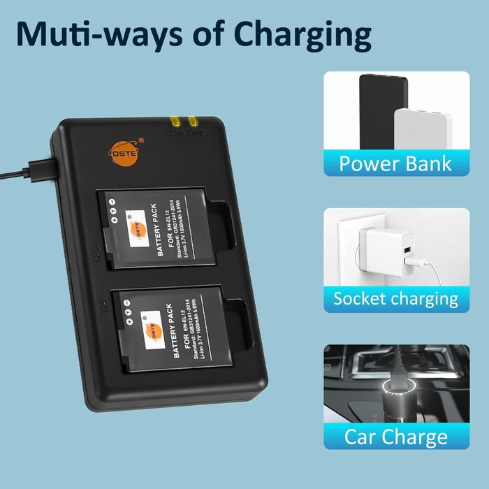 Акумулятор EN-EL12 (1600mAh, 3.7V) та зарядний пристрій сумісний з Nikon Coolpix P340, S800c, S1000pj, S1100pj, S1200pj, S6150, S6200, S6300, S9100, S9200, S9300, S9400, S9500, S9600, AW100, AW110s, AW120s